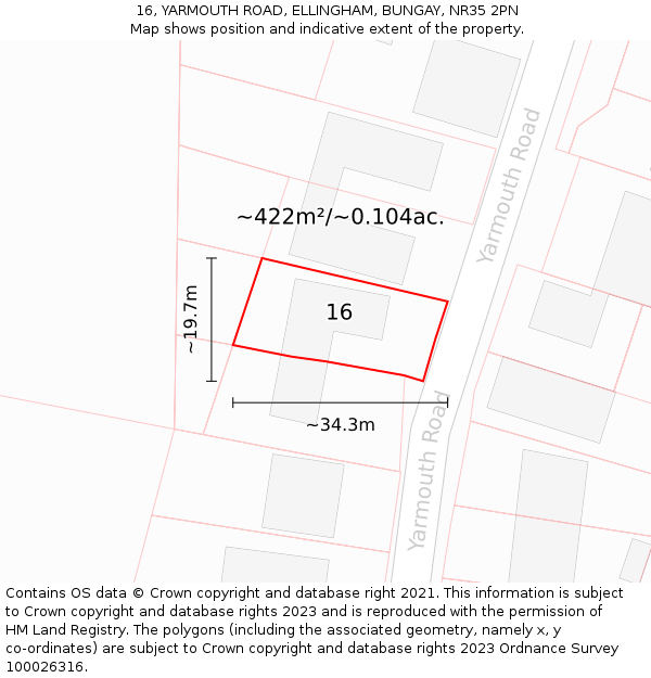 16, YARMOUTH ROAD, ELLINGHAM, BUNGAY, NR35 2PN: Plot and title map