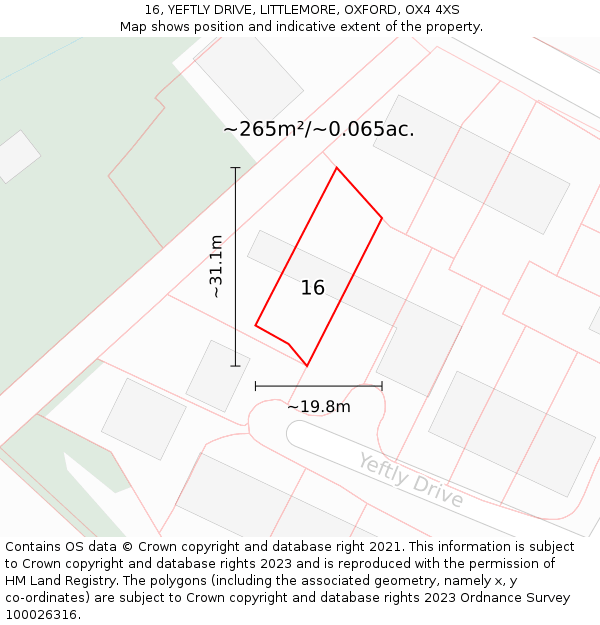 16, YEFTLY DRIVE, LITTLEMORE, OXFORD, OX4 4XS: Plot and title map