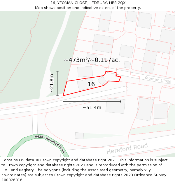 16, YEOMAN CLOSE, LEDBURY, HR8 2QX: Plot and title map