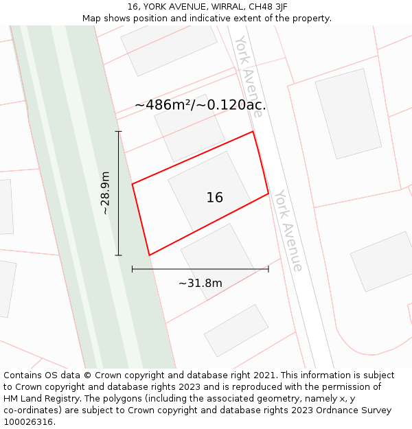 16, YORK AVENUE, WIRRAL, CH48 3JF: Plot and title map