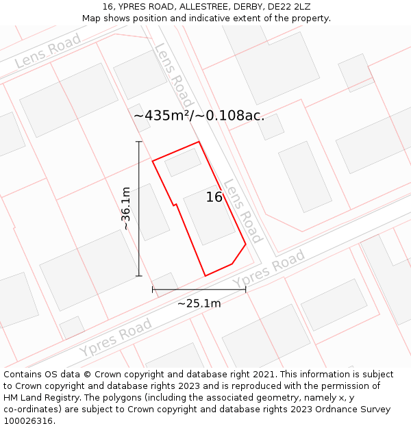 16, YPRES ROAD, ALLESTREE, DERBY, DE22 2LZ: Plot and title map