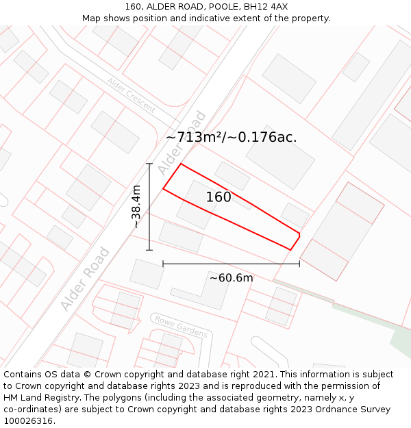 160, ALDER ROAD, POOLE, BH12 4AX: Plot and title map