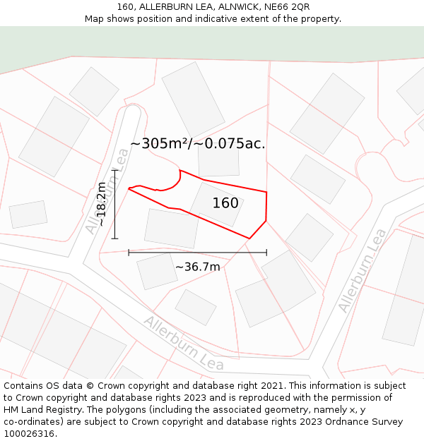 160, ALLERBURN LEA, ALNWICK, NE66 2QR: Plot and title map