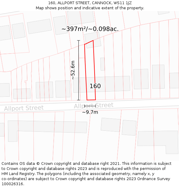 160, ALLPORT STREET, CANNOCK, WS11 1JZ: Plot and title map