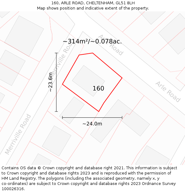 160, ARLE ROAD, CHELTENHAM, GL51 8LH: Plot and title map