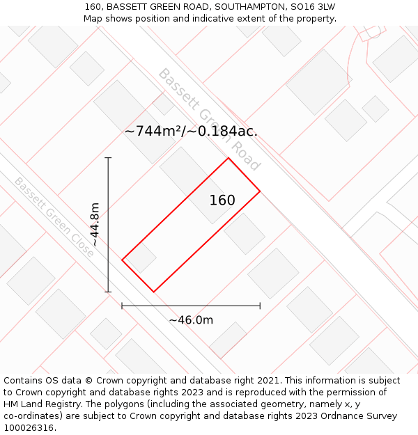 160, BASSETT GREEN ROAD, SOUTHAMPTON, SO16 3LW: Plot and title map