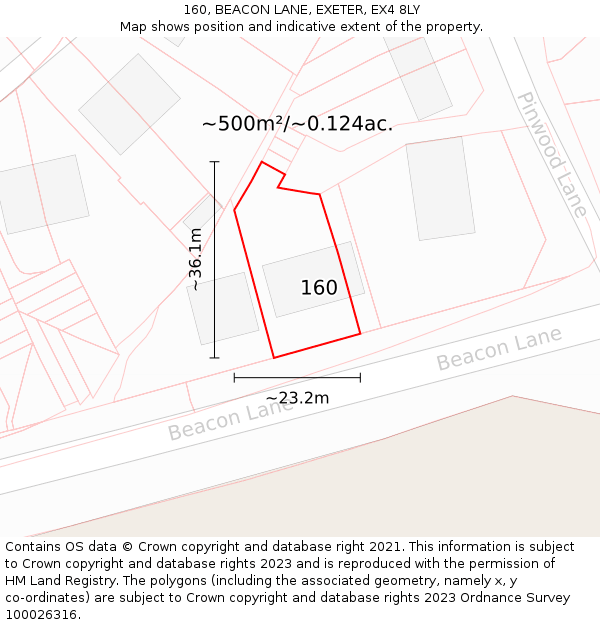 160, BEACON LANE, EXETER, EX4 8LY: Plot and title map