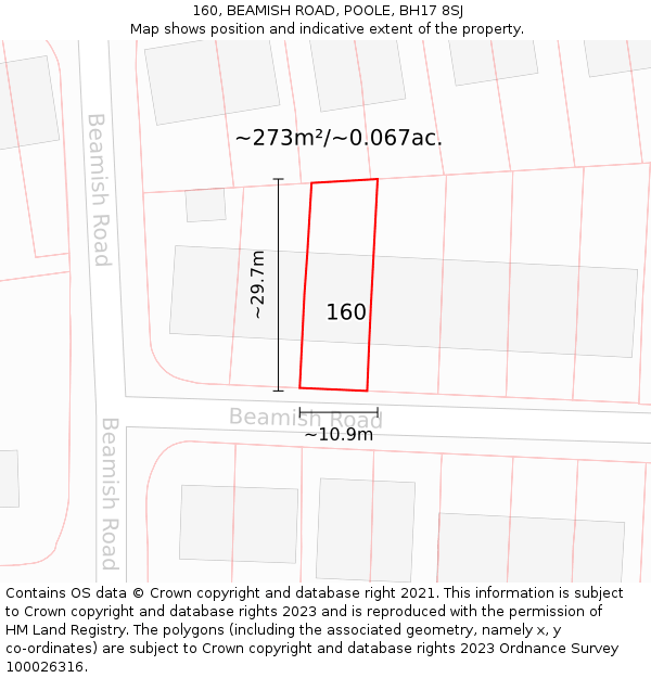 160, BEAMISH ROAD, POOLE, BH17 8SJ: Plot and title map