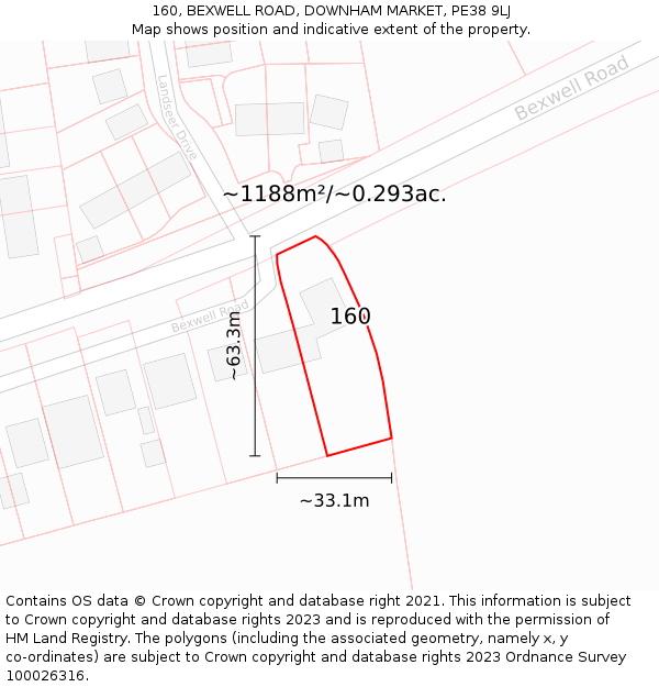 160, BEXWELL ROAD, DOWNHAM MARKET, PE38 9LJ: Plot and title map