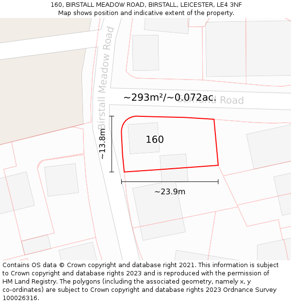 160, BIRSTALL MEADOW ROAD, BIRSTALL, LEICESTER, LE4 3NF: Plot and title map