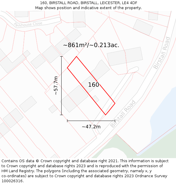 160, BIRSTALL ROAD, BIRSTALL, LEICESTER, LE4 4DF: Plot and title map