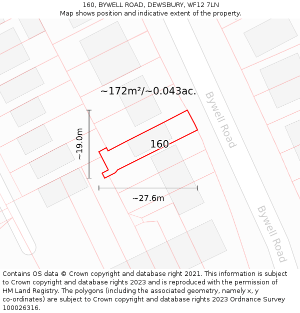 160, BYWELL ROAD, DEWSBURY, WF12 7LN: Plot and title map