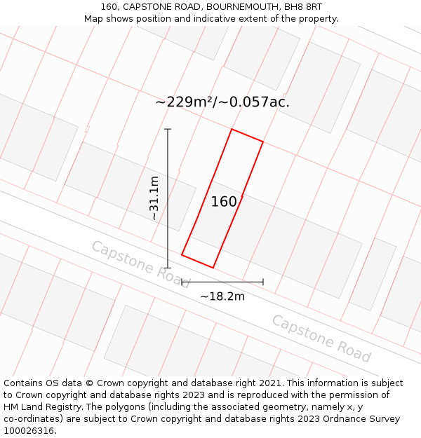 160, CAPSTONE ROAD, BOURNEMOUTH, BH8 8RT: Plot and title map