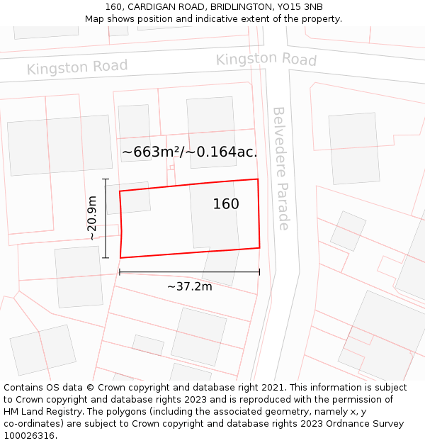 160, CARDIGAN ROAD, BRIDLINGTON, YO15 3NB: Plot and title map