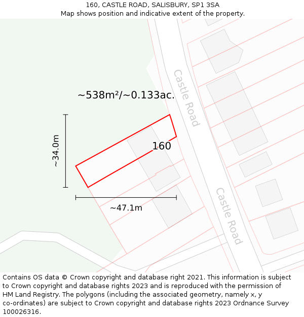 160, CASTLE ROAD, SALISBURY, SP1 3SA: Plot and title map