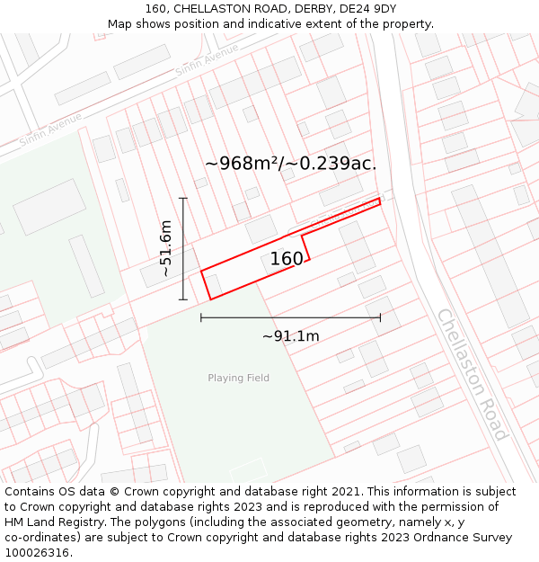 160, CHELLASTON ROAD, DERBY, DE24 9DY: Plot and title map