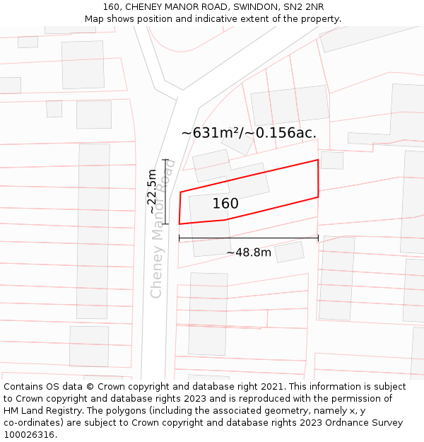 160, CHENEY MANOR ROAD, SWINDON, SN2 2NR: Plot and title map