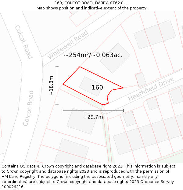 160, COLCOT ROAD, BARRY, CF62 8UH: Plot and title map