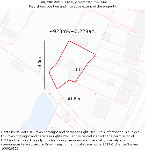 160, CROMWELL LANE, COVENTRY, CV4 8AP: Plot and title map