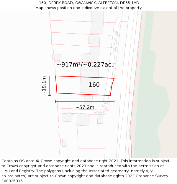 160, DERBY ROAD, SWANWICK, ALFRETON, DE55 1AD: Plot and title map