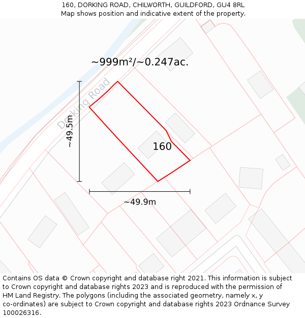 160, DORKING ROAD, CHILWORTH, GUILDFORD, GU4 8RL: Plot and title map