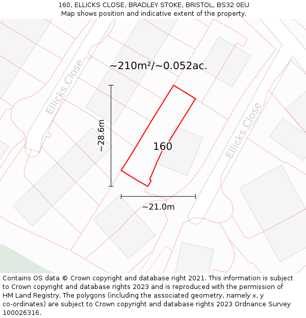 160, ELLICKS CLOSE, BRADLEY STOKE, BRISTOL, BS32 0EU: Plot and title map