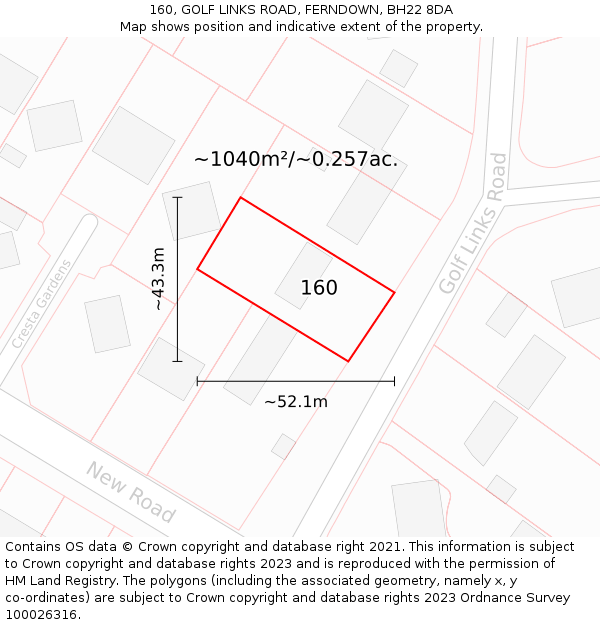 160, GOLF LINKS ROAD, FERNDOWN, BH22 8DA: Plot and title map