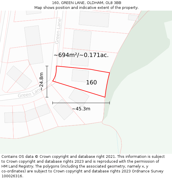 160, GREEN LANE, OLDHAM, OL8 3BB: Plot and title map