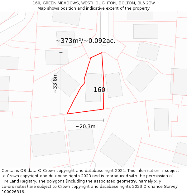 160, GREEN MEADOWS, WESTHOUGHTON, BOLTON, BL5 2BW: Plot and title map