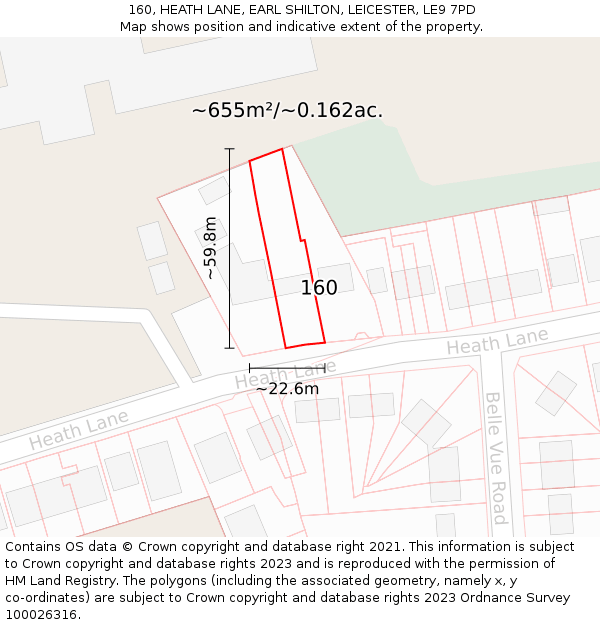 160, HEATH LANE, EARL SHILTON, LEICESTER, LE9 7PD: Plot and title map