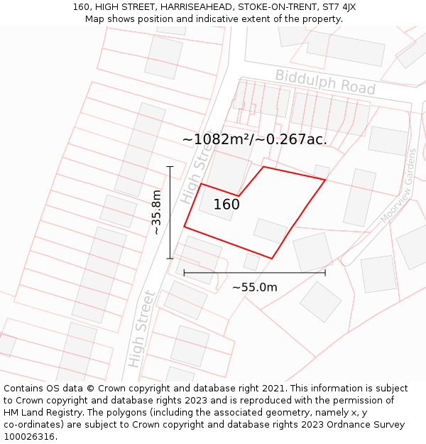 160, HIGH STREET, HARRISEAHEAD, STOKE-ON-TRENT, ST7 4JX: Plot and title map