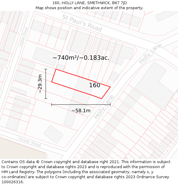 160, HOLLY LANE, SMETHWICK, B67 7JD: Plot and title map