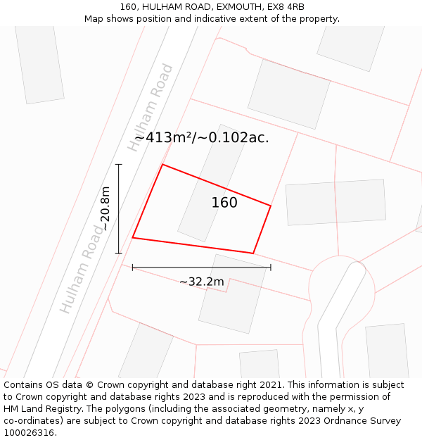 160, HULHAM ROAD, EXMOUTH, EX8 4RB: Plot and title map