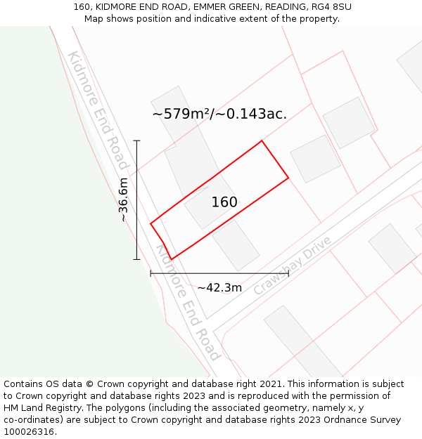 160, KIDMORE END ROAD, EMMER GREEN, READING, RG4 8SU: Plot and title map