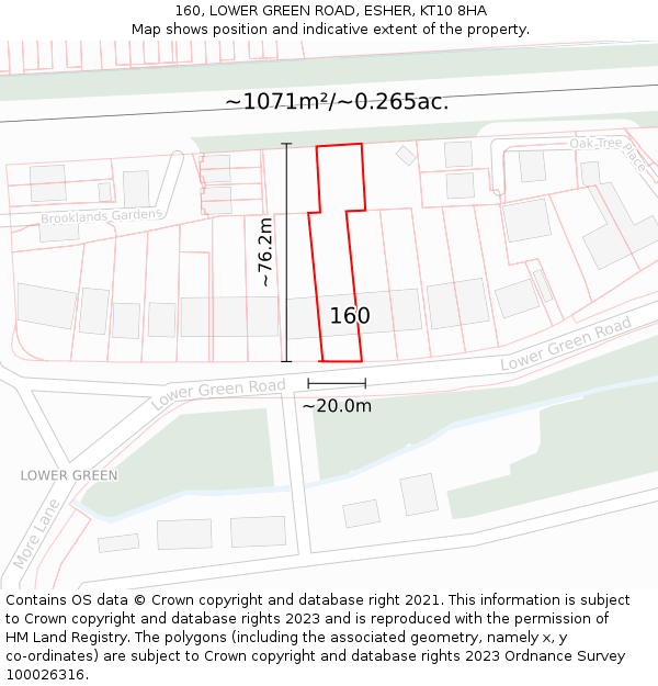 160, LOWER GREEN ROAD, ESHER, KT10 8HA: Plot and title map