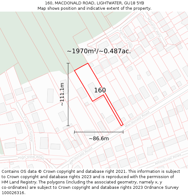 160, MACDONALD ROAD, LIGHTWATER, GU18 5YB: Plot and title map