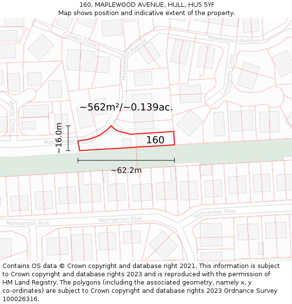 160, MAPLEWOOD AVENUE, HULL, HU5 5YF: Plot and title map