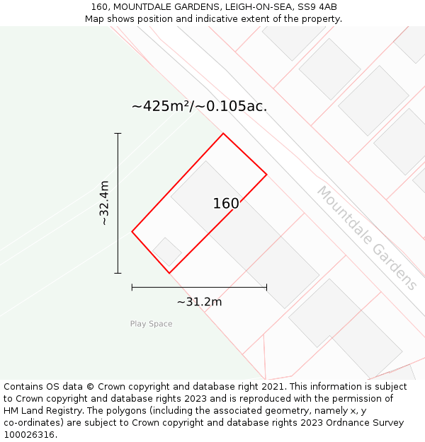 160, MOUNTDALE GARDENS, LEIGH-ON-SEA, SS9 4AB: Plot and title map