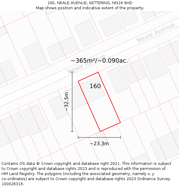 160, NEALE AVENUE, KETTERING, NN16 9HD: Plot and title map