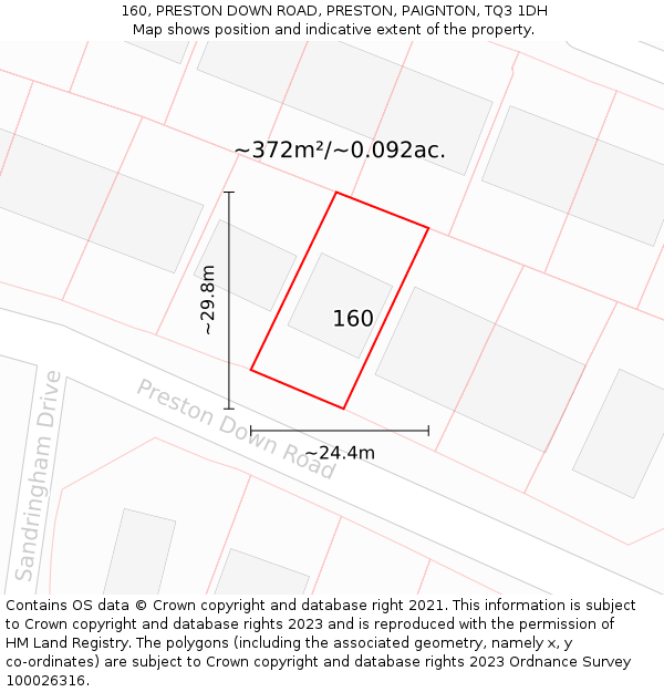 160, PRESTON DOWN ROAD, PRESTON, PAIGNTON, TQ3 1DH: Plot and title map