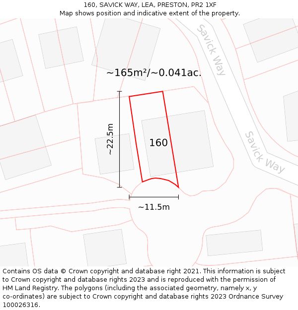 160, SAVICK WAY, LEA, PRESTON, PR2 1XF: Plot and title map