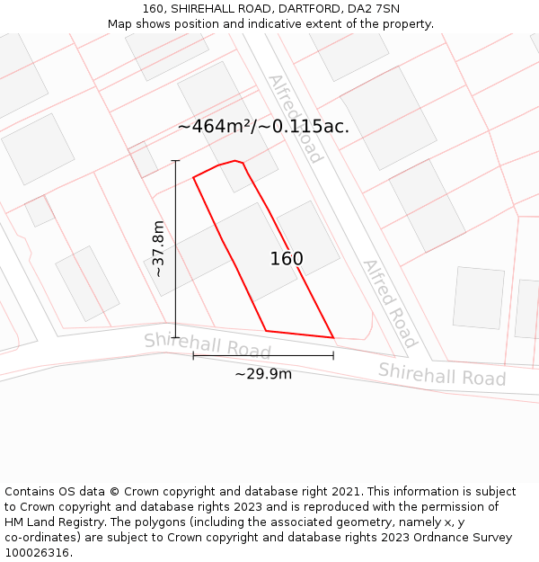 160, SHIREHALL ROAD, DARTFORD, DA2 7SN: Plot and title map