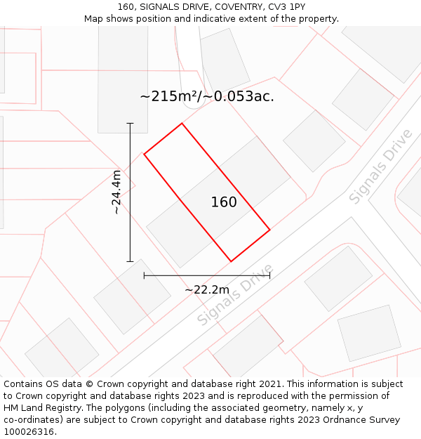 160, SIGNALS DRIVE, COVENTRY, CV3 1PY: Plot and title map