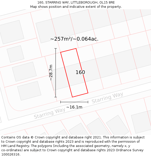 160, STARRING WAY, LITTLEBOROUGH, OL15 8RE: Plot and title map