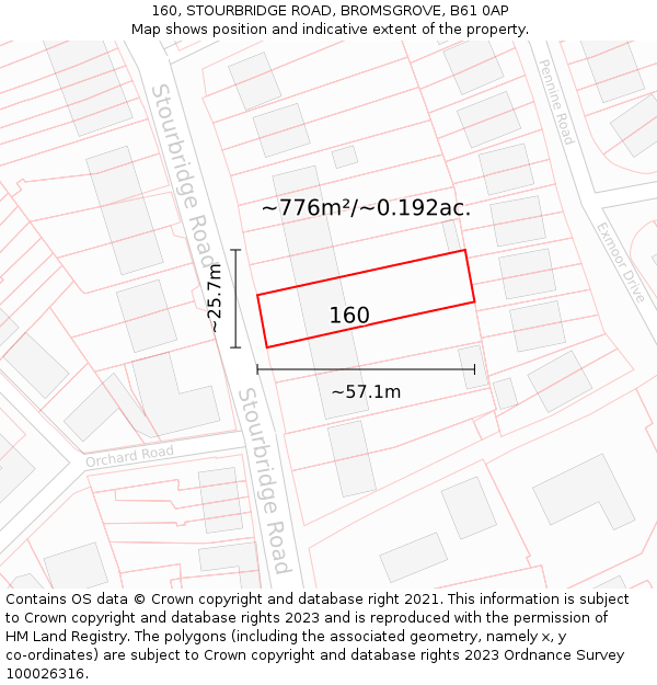 160, STOURBRIDGE ROAD, BROMSGROVE, B61 0AP: Plot and title map