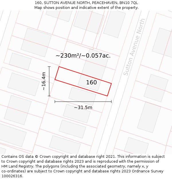 160, SUTTON AVENUE NORTH, PEACEHAVEN, BN10 7QL: Plot and title map