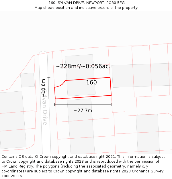 160, SYLVAN DRIVE, NEWPORT, PO30 5EG: Plot and title map