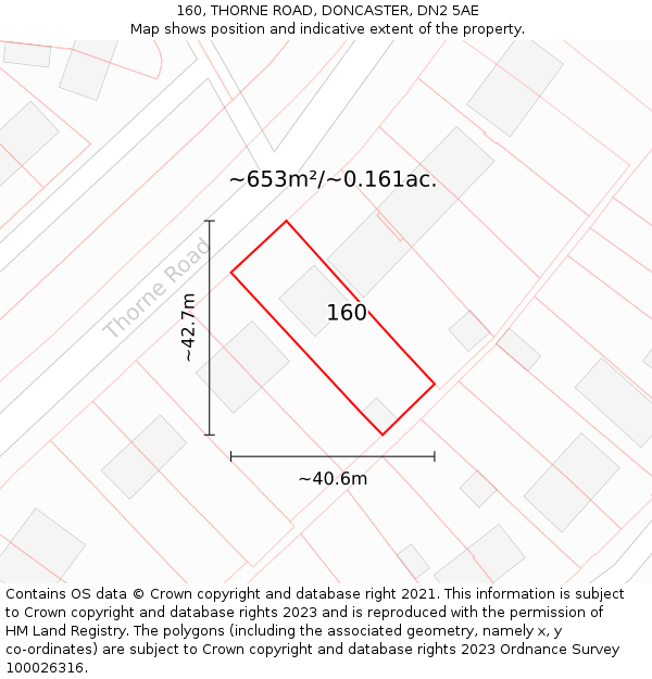 160, THORNE ROAD, DONCASTER, DN2 5AE: Plot and title map