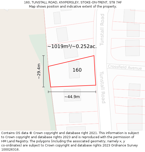 160, TUNSTALL ROAD, KNYPERSLEY, STOKE-ON-TRENT, ST8 7AF: Plot and title map