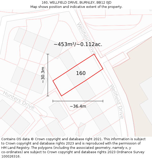 160, WELLFIELD DRIVE, BURNLEY, BB12 0JD: Plot and title map